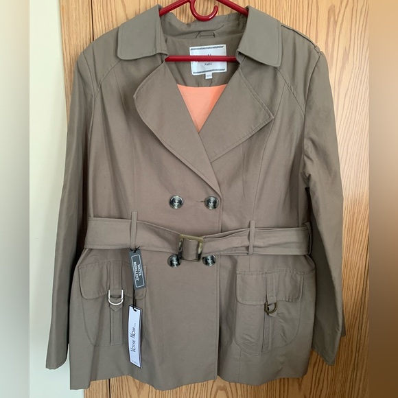 Votre Nom trench coat, quality, lined, belted, pockets, tan, double breasted, XL - Picture 1 of 15